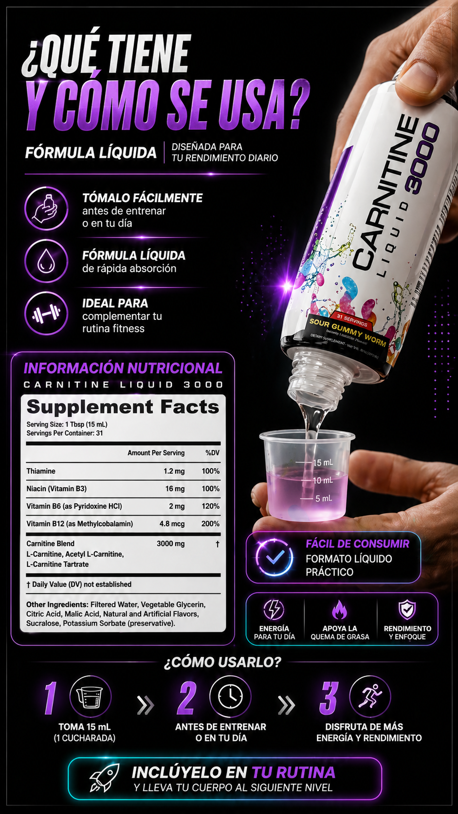 L-Carnitina Líquida 3000 – Energía y apoyo en la quema de grasa 🔥⚡